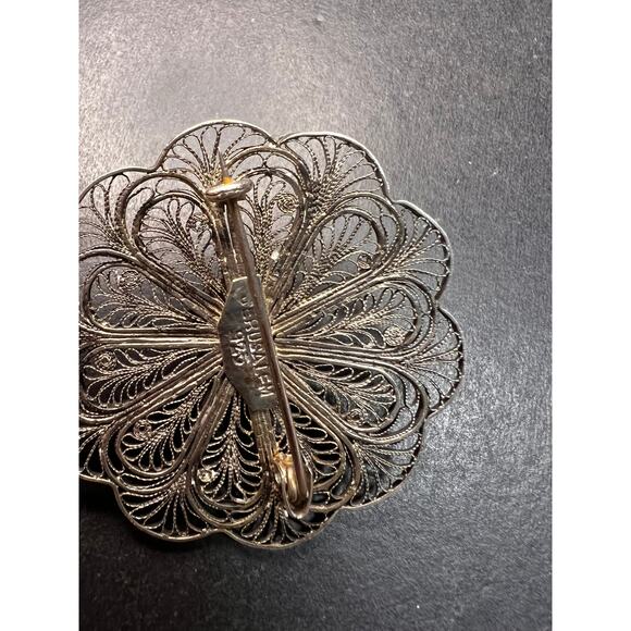 Vintage filigree amethyst sterling silver brooch made in Jerusalem - Picture 10 of 12